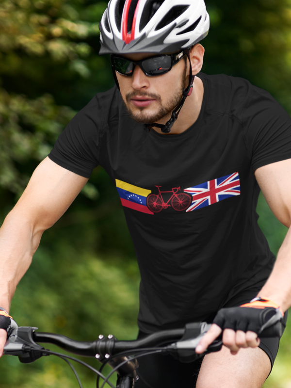 England-Venezuela T-Shirt – Unique Flag & Bicycle Design – 100% Cotton